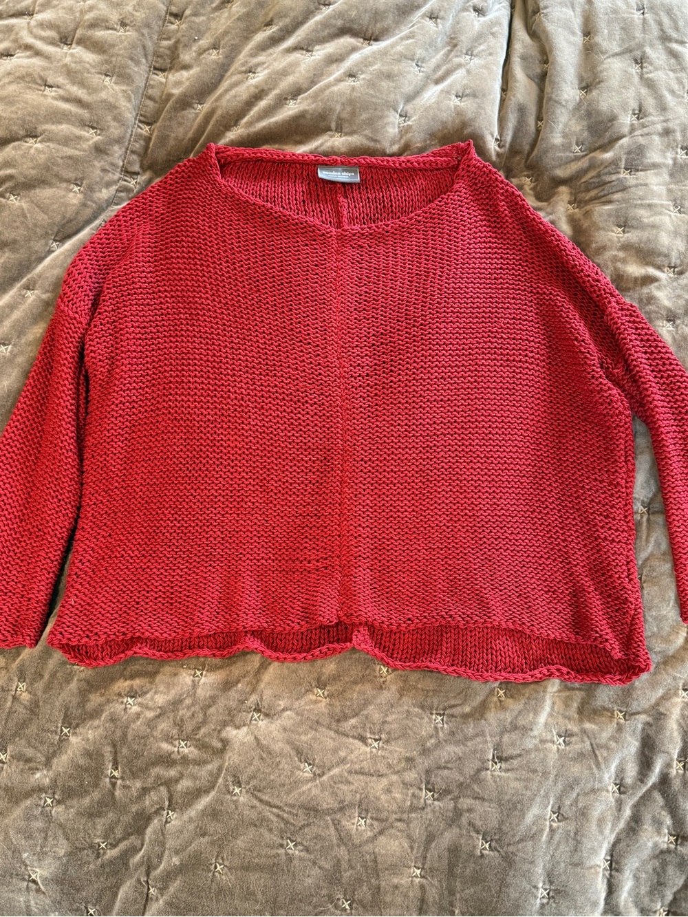 New Wooden Ships Red Open Knit Sweater - Picture 2 of 6